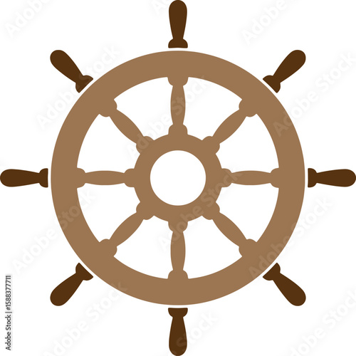 Ship Steering Wheel Vector – Nautical Helm Icon in Flat Maritime Style