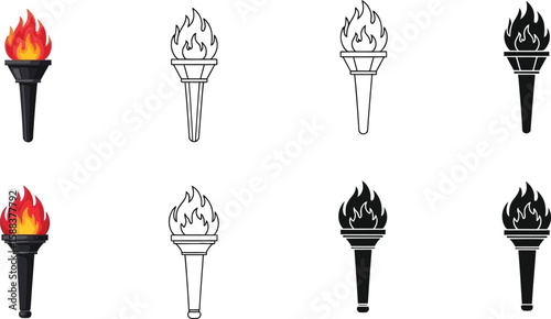 Vector torch flame fire illustration design element for olympic games and sports events and competitions editable