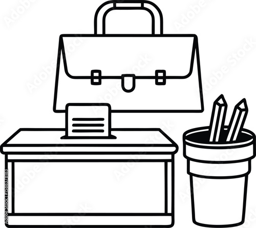 Pastel Vector of Lunchbox and Stationery on Student Desk