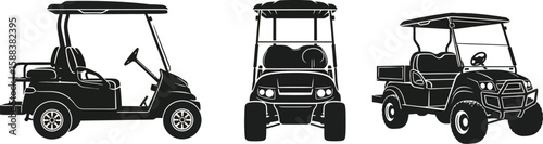 Three golf carts showcase transportation and recreational vehicles in a vector illustration, suitable for various design purposes.