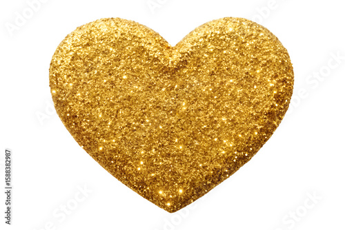 A sparkling gold glitter heart isolated on a transparent background