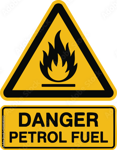 Danger Petrol Fuel Warning Sign Flammable Hazard Safety Alert Caution Symbol Risk Prevention Explosion Fire Chemical Storage Notice

