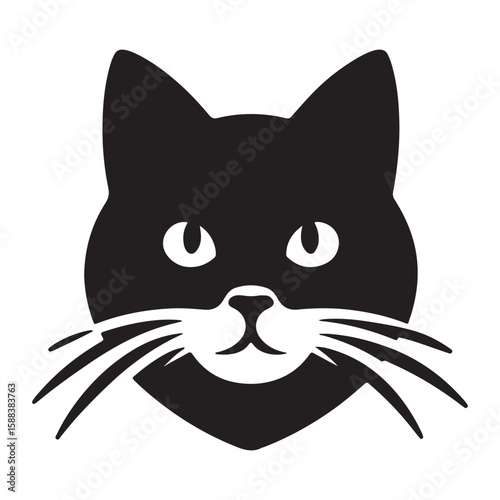 Cute black cat cartoon illustration with a bow, adorable feline head design for pet lovers