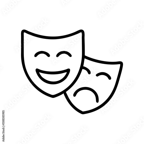 Theater Masks Symbol – Minimalist Outline of Tragedy and Comedy for Performing Arts
