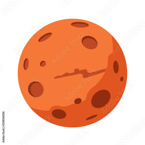 Cartoon illustration of the planet Mars, featuring craters and surface details.