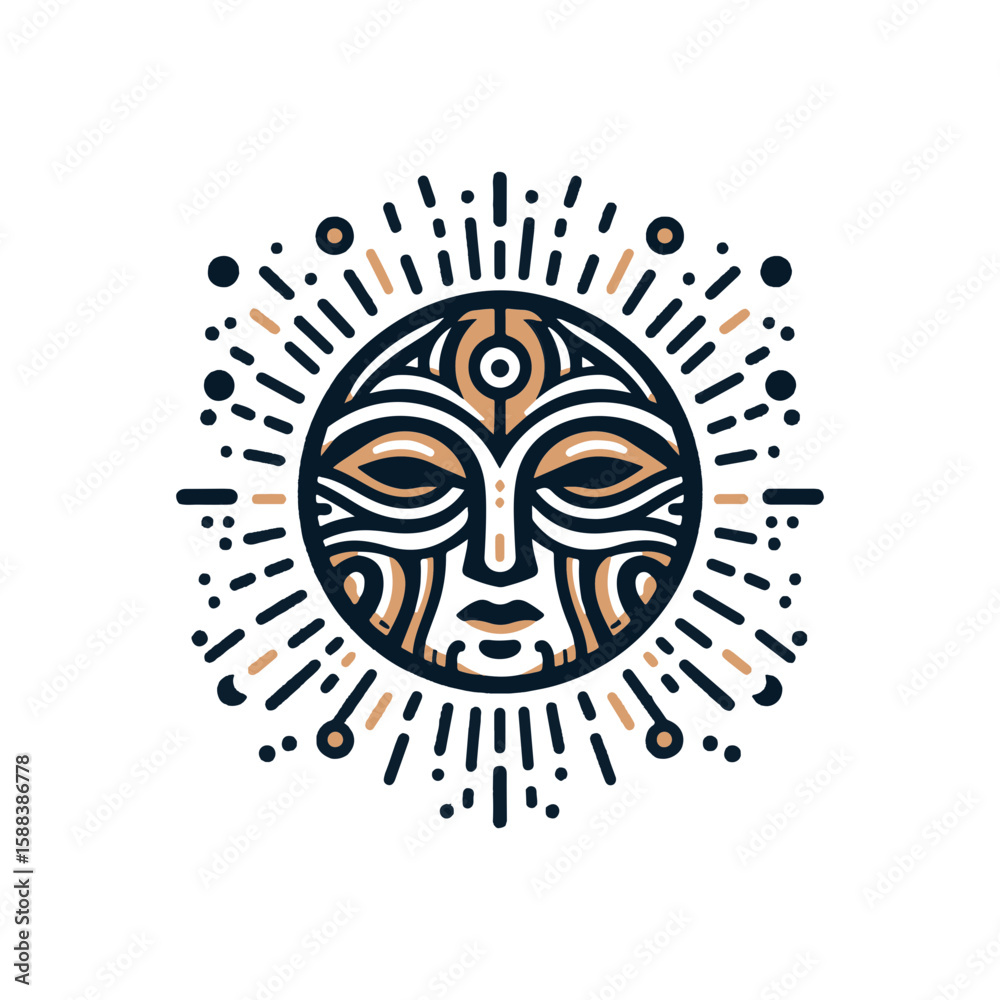 Fototapeta premium A tribal mask representing sunrise, with radiant lines