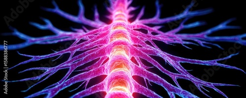 Sciatic pain from spinal damage concept. Abstract representation of neural connections in vibrant colors.