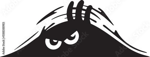 Peeking monster with angry eyes and spiky hair graphic design