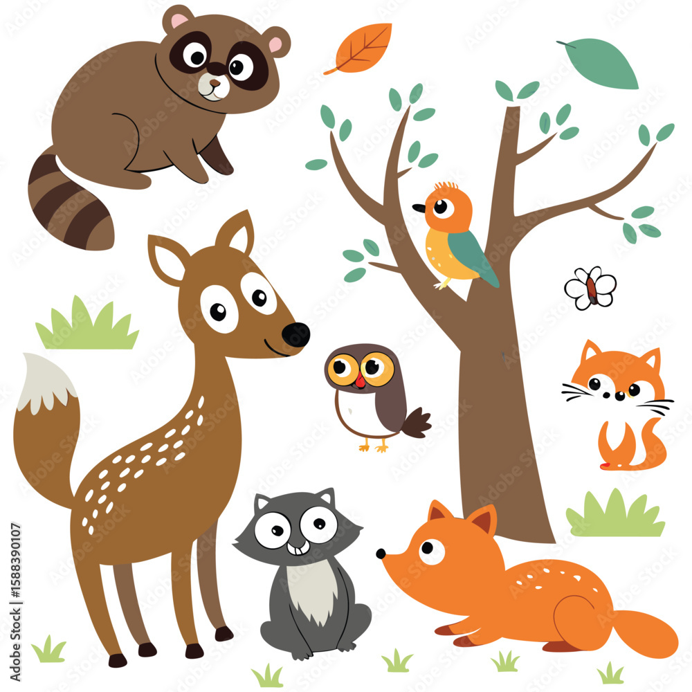 Naklejka premium A colorful illustration featuring various cartoon animals