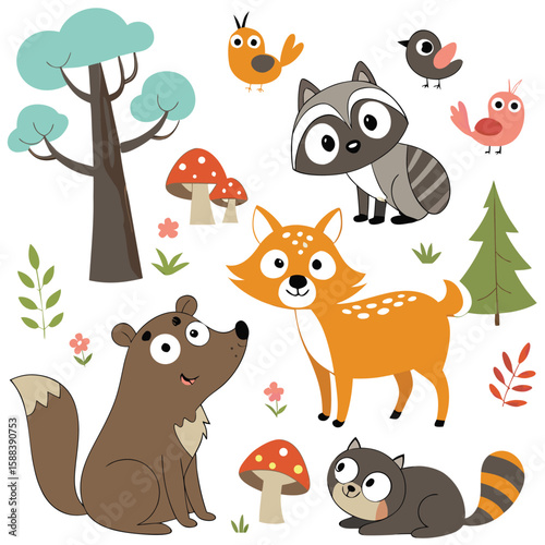 Wallpaper Mural A colorful illustration featuring various cartoon animals Torontodigital.ca