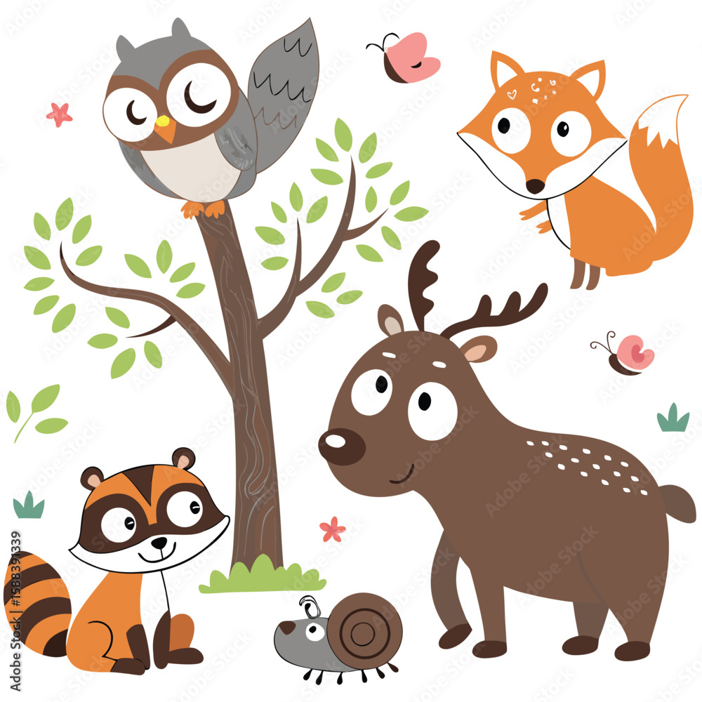 Fototapeta premium A colorful illustration featuring various cartoon animals