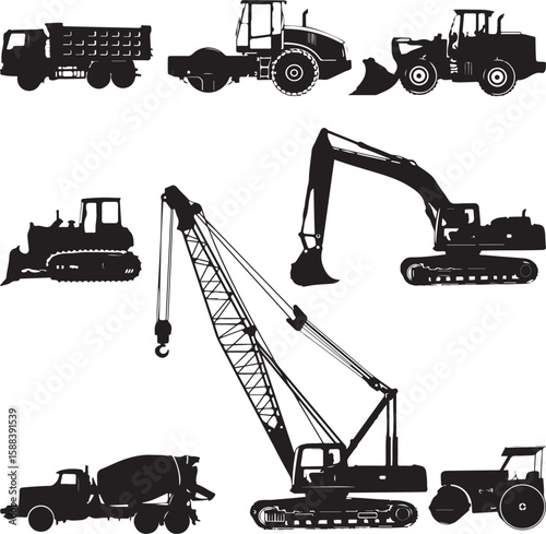set of construction machines