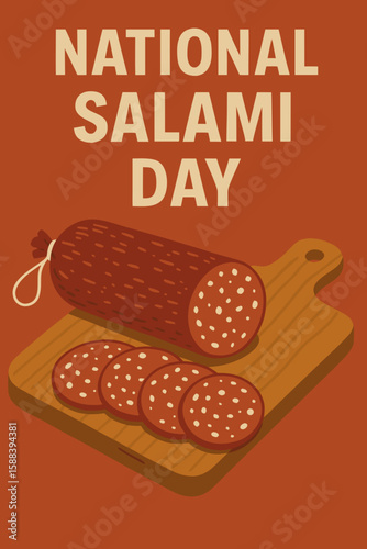 National Salami Day Celebration with Sliced Sausage on a Cutting Board