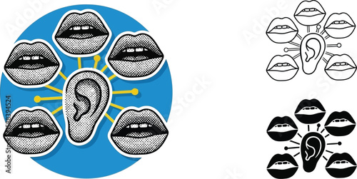 Listen carefully communication concept with ear and mouth vector illustration for web design editable
