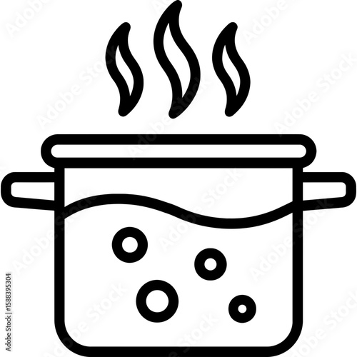 Boiling point with pot and steam outline vector