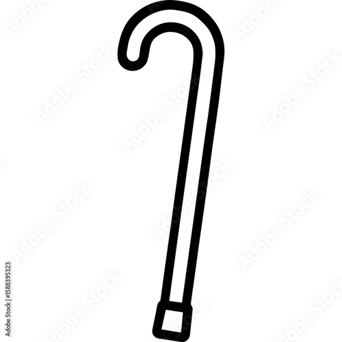 Black and white outline icon of walking cane vector