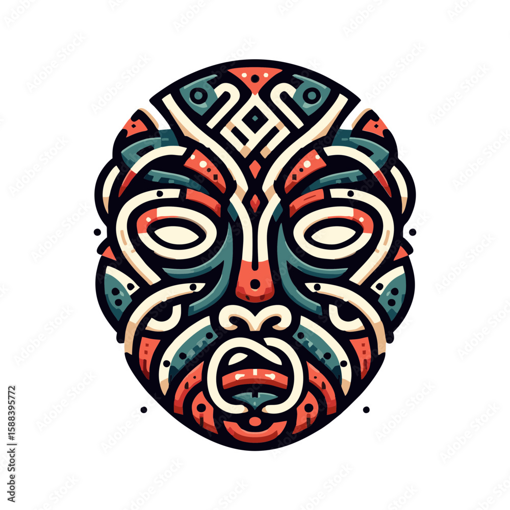Naklejka premium A tribal mask showing unity, interlocking patterns