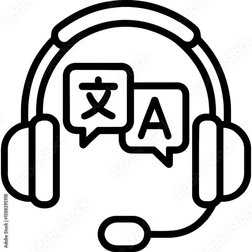 Language learning headset outline icon vector