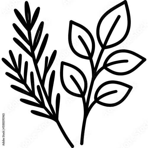 Artificial herb sprigs and leaves outline icon vector