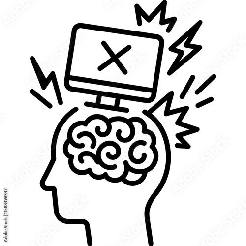 Cognitive overload system crash outline icon vector