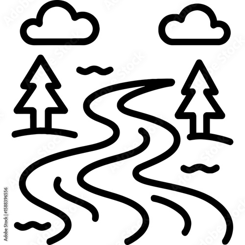 River flowing with meandering lines outline icon vector