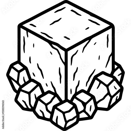 Pyrite cube metallic crystal outline icon vector