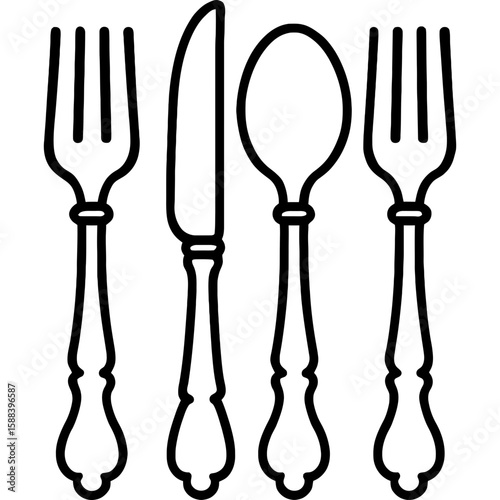 Vintage silverware props outline icon vector