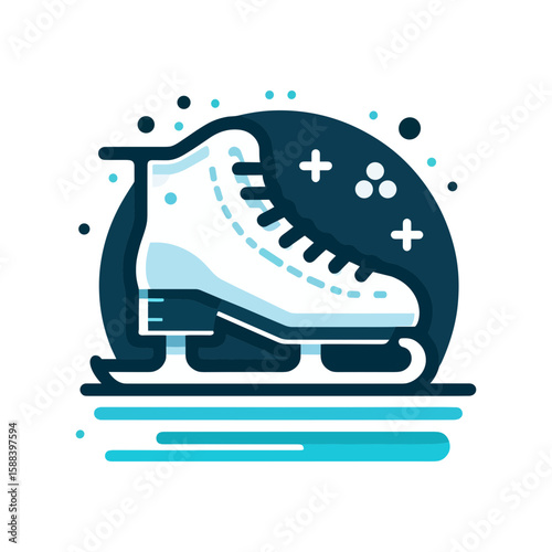Winter ice skate illustration with a stylish design and snowflakes in a vibrant vector style on a transparent background