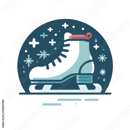 Charming ice skate illustration with snowflakes and a playful design in a vibrant vector style on a transparent background