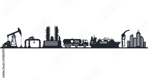 The silhouette of an oil and gas industry facility offers a stark representation of energy production and its impact on the environment.