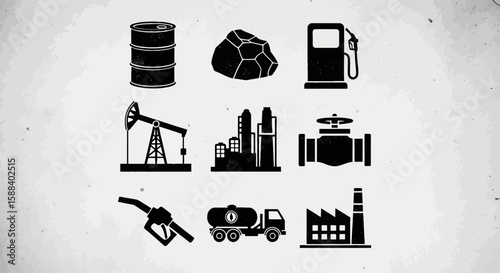 The dramatic silhouette of an oil and gas industry landscape represents the energy sector and industrial activity, showcasing extraction and infrastructure.