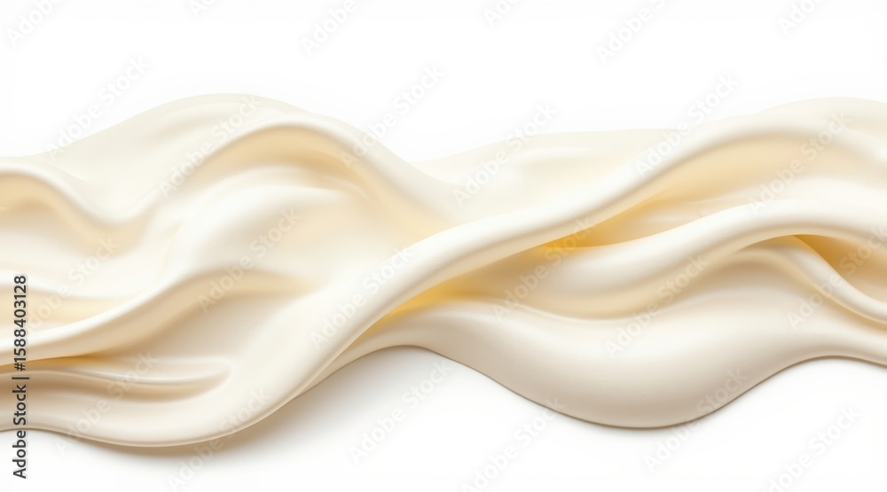 Fototapeta premium Elegant cream colored silk fabric draping and flowing waves isolated on white background