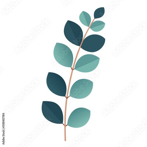 Botanical Elegance: A minimalist artistic rendering of a delicate plant with its leaves of varying green hues, showcasing natural beauty and tranquility.