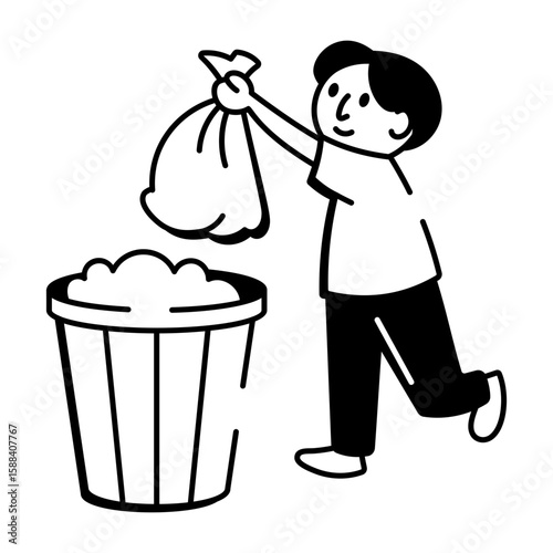 A doodle style icon showing throwing trash
