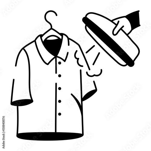 A hand drawn style icon showing garment steamer

