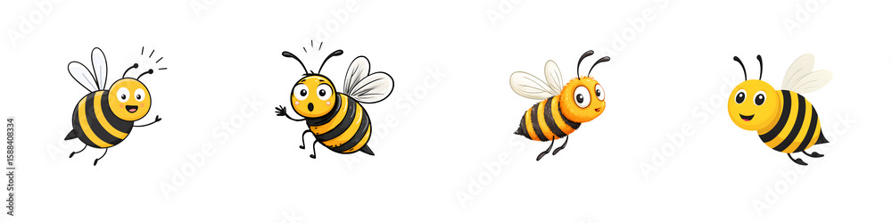 Fototapeta premium Cute Bee Cartoon: Happy and Expressive Honey Bee Characters