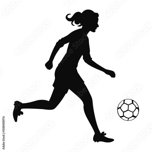 silhouette of a elegant woman dribbling a soccer ball