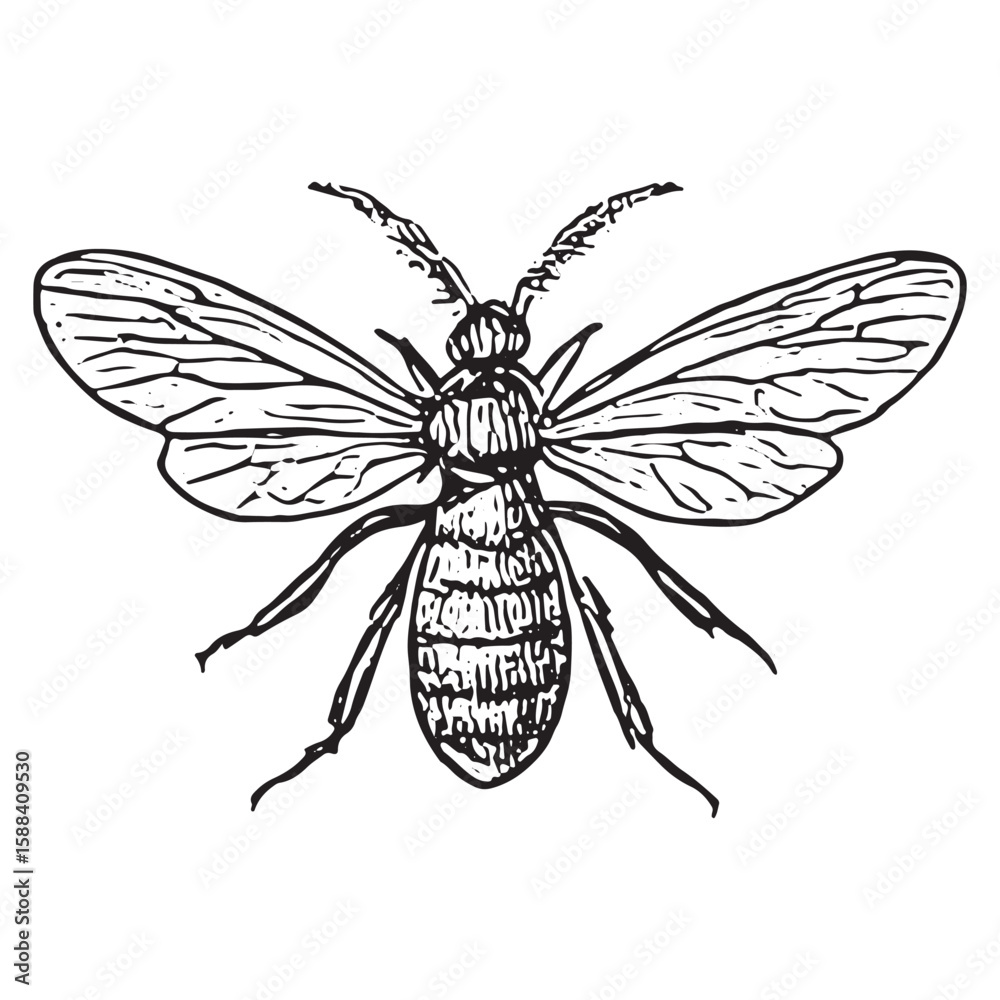 Obraz premium Intricate Black and White Hornet Illustration for Nature and Design Art