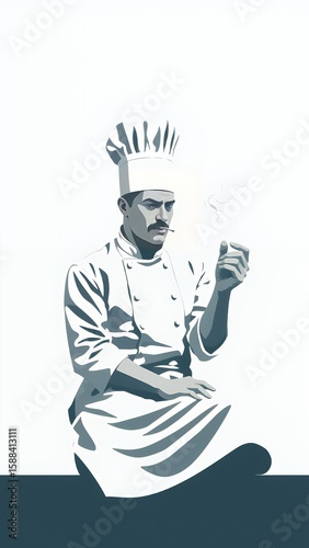 Thoughtful Chef in Minimalist Style