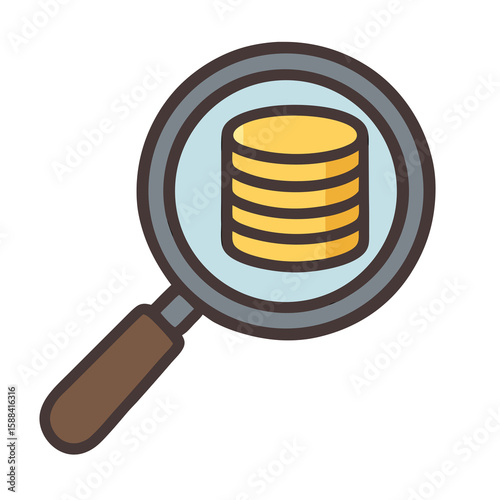 Magnifying Glass with Gold coins vector illustration. Ideas to expand your business or save money. business and money