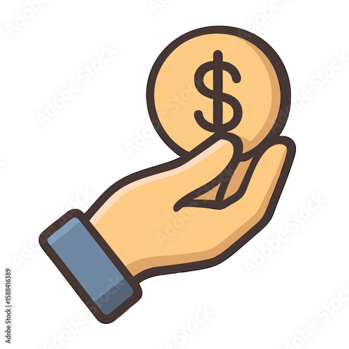 Dollar in hand icon. Save money icon. Vector illustration.