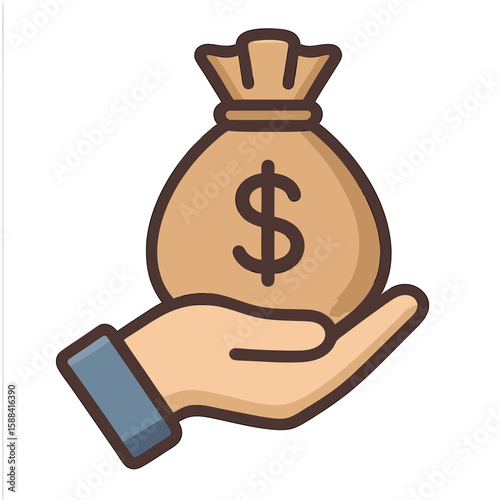 Icon hand holding a money sack graphic design single icon vector illustration