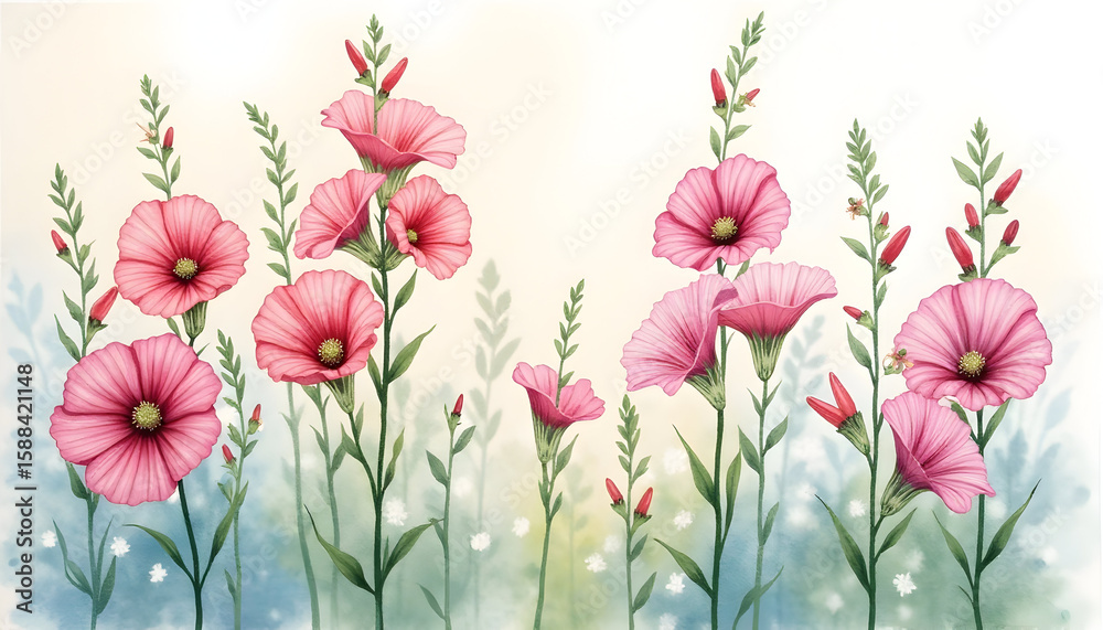 Obraz premium Pink Flowers Illustration on White Background