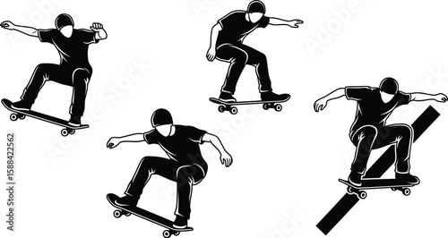 Vector art of silhouettes of skateboarders performing tricks