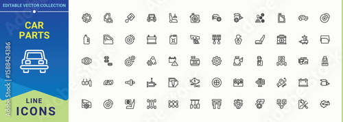 Car Parts icon set in linear style. Modern thin line style icons. Car Repair linear icon collection. Contain linear sign garage, service, auto service, vehicle, automotive and more.