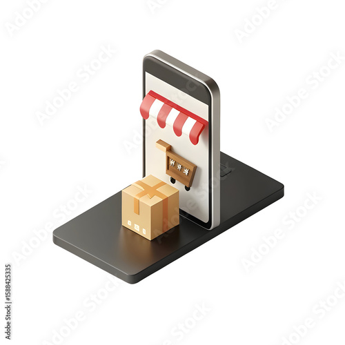 Mobile shopping cart delivery isolated on a transparent background