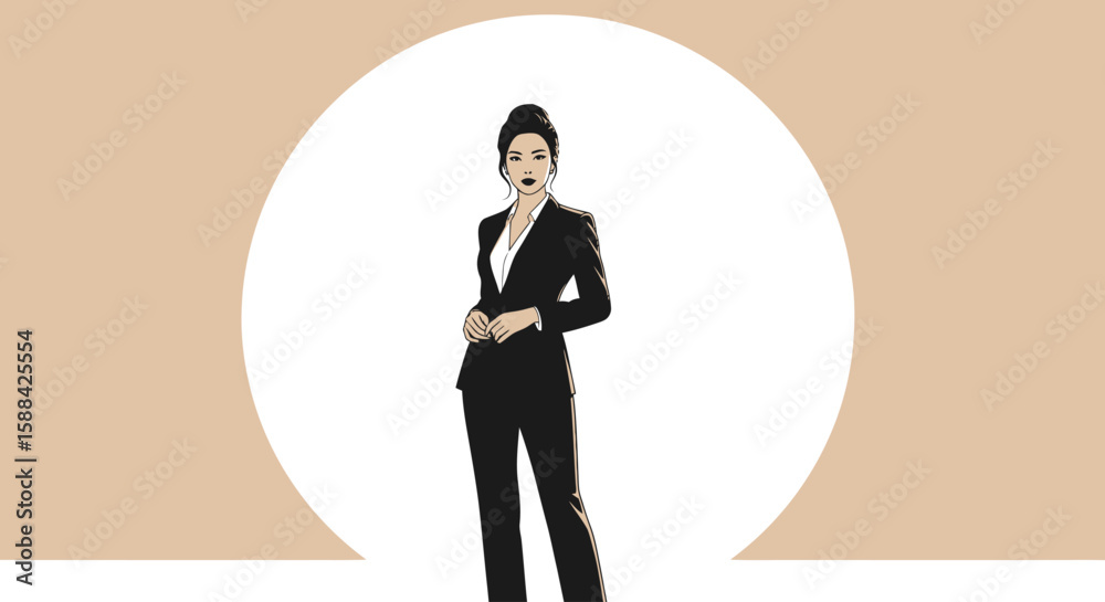 Sophisticated Businesswoman in Suit Empowered Female Leader Illustration, Modern and Professional Sophisticated Businesswoman in Suit Empowered Female Leader Illustration, Modern and Professional