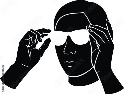 Vector art of a woman putting sunglasses