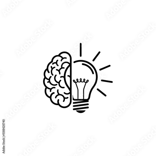 Vector art of half brain half lightbulb idea concept isolated on white background