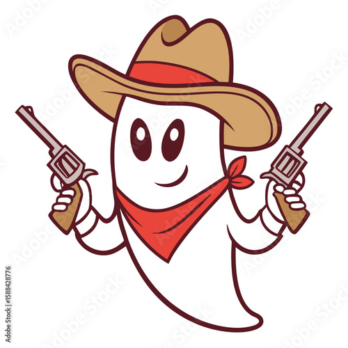 Cartoon Ghost Cowboy Holding Two Revolver Guns